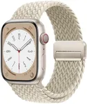 OMECKY Magnetic Braided Solo Loop Band Compatible with Apple Watch Series 9 8 7 6 5 4 3 42mm 44mm 45mm 49mm for Women Men, Stretchy Nylon Elastic Sport Strap for iWatch SE/Ultra 1/2, Beige