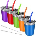 Kids Cups with Lids and Straws, 8oz Spill Proof Drinking Cups Stainless Steel Sippy Cups for Baby, Kids Tumblers with Straws and Lids Toddler Insulated Smoothie Cups Mugs for School, Outdoor, 5 Pack