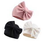 Bamery Newborn Baby Girl Hospital Hat Preemie Cotton Baby Beanie Winter Infant Hats Towel for 0-12 Months (Skin Pink+White+Black, 0-6 Months)