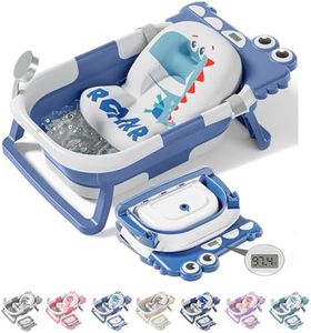 TPN Collapsible Baby Bathtub, Baby Bath Tub with Soft Cushion & Real-Time Thermometer, Baby Bathtub Infant to Toddler Tub (0-36 Months), Portable Travel Baby Tubs for Newborns (Blue)