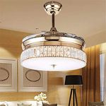 MORE CHANGE Retractable Crystal Ceiling Fans Light with Remote Control 4-Blade Invisible Ceiling Fan Chandelier Art Decoration 36 inch (Rose Gold)
