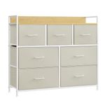 SONGMICS Dresser for Bedroom, Chest of Drawers, Clothes Organizer Storage Unit, 7 Fabric Drawers with Handles, Metal Frame, Cream White and Oak Beige ULTS523W01