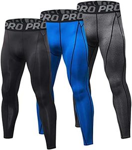 Minghe Mens Compression Cool Dry Running Base Layer Cycling Workout Athletic Sports Leggings, 3 Pack, Black+grey+blue, M