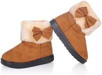 DADAWEN Baby's Girl's Toddler Fashion Cute Bowknot Fur Lining Princess Warm Snow Boots Brown US Size 7.5 M Toddler