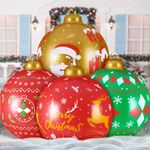 WERNNSAI 4 Pcs 60 cm Giant Inflatable Christmas Ball Large PVC Decorated Ball Blow Up Christmas Inflatables Ornaments Outdoor Holiday Yard Tree Decorations for Xmas/New Year