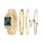 TIME100 Women's Rectangle Bracelet Watch Set Premium Crystal Accented Bangle Watch Golden W50889L