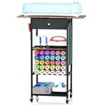 Rolling Craft Table with Storage with 30 Vinyl Roll Holder and Drawer, Craft Storage Cart Compatible with Cricut Machines, Craft Storage Cabinet Organizer Workstation for Craft Room Home (Black)