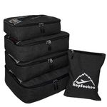 5pc Packing Cubes Set Large Travel Luggage Organizer 4 Cubes 1 Laundry Pouch Bag, Snow Black