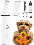 oneisall Dog Paw Trimmer,Corldless Paw Trimmer for Dogs with Double Blades,Quiet 2 Speed Small Dog Grooming Clippers for Paws, Eyes, Ears, Face, Rump (White)