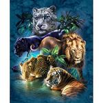 King Of The Jungle Lion Panther Spotted Leopard Black Tiger Diamond Art Kit for Adults, 5D Full Drill DIY Arts & Crafts Bling Artwork Decor Gift Set with Crystal Rhinestone Gems 11.81x15.75 inch