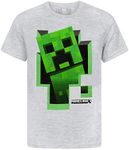 Minecraft Boys T Shirt Green Creeper Kids Grey Short Sleeve Mojang Top 7-8 Years