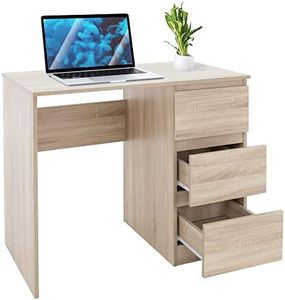 ML-Design Scrivania Con 3 Cassetti 90x76x50 cm Rovere di Sonoma Pannelli MDF Scrivania Da Lavoro Moderno Semplice Elegante Solido Tavolo Per Laptop PC Per Casa E Ufficio Archiviazione