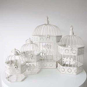Decor Essentials Portacandele decorativo a forma di gabbia per uccelli, in metallo, stile vintage, per matrimoni, casa, tavolo, feste di compleanno, set di 4