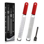 LEMCASE Lemon Zester 2 Piece Cheese Graters Sets for Parmesan Chocolate Ginger Citrus Nutmeg with Silicone Handle and Sharp Stainless Steel Blades with Protective Cover | Red