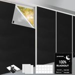 Blackout Blinds Stick on 300x145cm, 420D Blackout Curtain for Window, No Drill Film for Bedroom, Cut to Any Size, Portable Black Out Blinds for Travel Temporary, 12 Velcro, 18 Adhesive Tapes