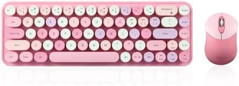 Perixx PERIDUO-802PK Bluetooth Mini Keyboard and Mouse Combo - Retro Round Key Caps - Pastel Pink - US English