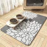MontVoo-Pet Feeding Mat-Absorbent Floral Cat&Dog Food Mat-Dog Mat for Food and Water Bowl-No Watermark Quick Dry Dog Water Dispenser Mat Pet Placemat-Pet Supplies & Accessor 17"X28" Dark Grey