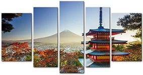 Japan Mount Fuji Wall Art Decor Poster Painting On Canvas Print Landscape 5 Pieces Chureito Pagoda Picture Framed for Home Decoration Living Room Artwork