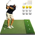 Dual-Turf Thickened Golf Mat: 5x4ft 31MM Heavy-Duty Golf Hitting Mats Practice Outdoor/Indoor, Artificial Turf Training Matt with 9 Balls, 8 Tees for Driving, Chipping, Swing in Backyard/Simulators