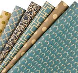 RUSPEPA Wrapping Paper Sheet - Navy Geometric Design Kraft Paper - 6 Sheets Packed As 1 Roll - 44.5 X 76 cm Per Sheet