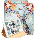 DuraSafe Cases for iPad 5/6 & Air 1/2-9.7" A1893 A1954 A1822 A1823 A1566 A1567 A1474 A1475 A1476 Printed Folio Silicone Smart Cover with Honeycomb Cooling Feature - Deer Print