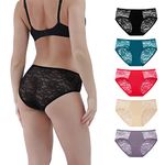 INNERSY Ladies Underwear Lace Pants Sexy Knickers for Women Multipack Midi Hipster Panties 5 Pack (12, Black/Beige/Red/Blue/Purple)