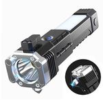 Torch Light, LED 3W Torch Light Rechargeable Torch Flashlight, Long Distance Beam Range Car Rescue Torch with Hammer Window Glass and Seat Belt Cutter Built Portable (COB) (Multi) (Pack of 1, 5 Mode)