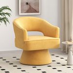 SEYNAR Mid Century Modern Swivel Accent Chair, 360 Degree Swivel Barrel Chair, Upholstered Lounge Chair Comfy Vanity Chair, Striped Velvet Armchair for Living Room Sofa, Bedroom, Reading Room(Yellow)