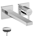 hansgrohe Tecturis E - bathroom tap conceiled for wall mounting with waste set, bathroom sink tap with spout length 22,5 cm, basin mixer tap water-saving (EcoSmart+), chrome, 73051000