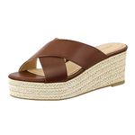 PIZZ ANNU Womens Platform Sandals Wedge Espadrille Slip on Crossover Slides Ladies Open Toe Summer Chunky Shoes Size 5 Scotch Brown