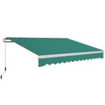 Outsunny 13' x 8' Manual Retractable Patio Awning Sun Shade Outdoor Deck Window Door Canopy Shelter Aluminum Frame Dark Green