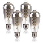FLSNT LED Edison Bulb,ST58 Vintage Spiral Filament Light Bulb Dimmable 4W(40W Equivalent),E27 Screw Base,5000K Daylight,Smoky Grey Glass,4 Pack