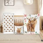 Duckbe Baby Crib Bedding Set - Highland Cow Design Nursery Bedding 3 Pcs Set - Chic Soft Blanket, Sheet, Pillowcase for Newborns Boys Girls Gifts Color25