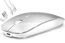 Wireless Mouse for Laptop, Bluetooth Mouse Rechargeale Three Mode(Bluetooth 5.2+ USB-A & USB-C Receiver)-Compatible with TypeC & USB Port Devices/MacBook Pro/Air/Mac/iPad/Chromebook/Computer,Silver