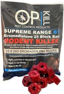Opkill Rat Poison & Mouse killer - 300g Strongest Bait Available Weatherproof Fast acting and Safe for Professional and Domestic use (Professional Choice Blocks 15 x 20g)