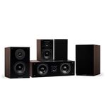 Fluance Elite High Definition Compact Surround Sound Home Theater 5.0 Channel Speaker System Including 2-Way Bookshelf, Center Channel and Rear Surround Speakers - Walnut (SX50WC)