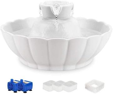 iPettie Fontana in Ceramica per Gatti Cani con Un Filtro Distributore Automatico Tranquillo Acqua Animale Fontana 2.1L Pet Water Fountain Drinking Bowl (loto bianco)