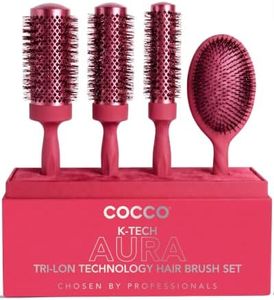 COCCO Aura Brush Set, Ceramic Paddle & Round Hairbrushes for Women, Blow-Drying & Frizz Control, Tourmaline Bristles, Ergonomic Grip, Full Styling Set (Pink)