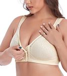 DotVol Jacquard Back Support Posture Bra Women's Full Figure Front Closure Wirefree(Nude,36DD)