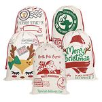 5 Pack Santa Sacks Cotton Christmas Bag Large Drawstring Xmas Gift Sack 27.5" x 19.5" (Pattern E)