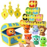 Coogam Fine Motor Skill Toys for Toddlers, 10pcs Surprise Animals Finger Puppets Treasure with Number Locks, Matching Color Sorting Pirate Hunt Game, Learning Montessori Gift for Kids