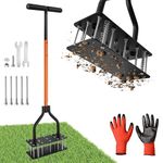 Lawn Aerator Tool, Grass for Soil Loosening & Yard Aerator, 15 Iron Spikes, Ergonomic T-Handle & Efficient Automatic Reset, Improves Lawn Health