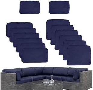 14 Pcs Outdoor Patio Furniture Cushion Covers Replacement, 25.5x25.5x4 inch Waterproof Cushion Covers for Outdoor Furniture, 3 Sizes Patio Sofa Couch Slipcovers with Zippers, Covers Only (Navy Blue)