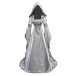 BUKINIE Womens Medieval Dress Fashion Long Sleeve Hooded Vintage Floor Length Renaissance Gothic Cosplay Costume Dresses Gray