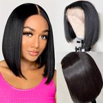 13x4 Lace Front Wigs Human Hair Bob Wig for Black Women 12inch Straight Bob Frontal Wigs Wear and Go Glueless Human Hair Bob Wigs Pre Plucked with Baby Hair 180% Density Natural Color