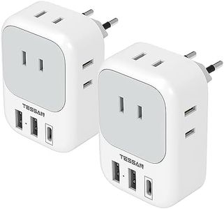 European Travel Plug Adapter 2 Pack, TESSAN Type C Travel Adapter with 4 AC Outlets 3 USB, International Plug Adapter with USB C for Canada/US to Most of Europe Italy Spain France Germany