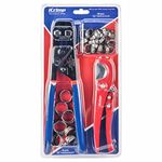 iCrimp PEX Cinch Tool with Removing Function for 3/8-inch to 1-inch Stainless Steel Clamps with 1/2-inch 20PCS and 3/4-inch 10PCS SS PEX Clamps and Pex Pipe Cutter- All in One