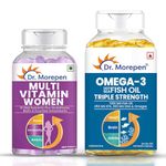 Dr. Morepen Multivitamin Women & Omega 3 Triple Strength with 21 Vital Nutrients Plus Glutathione Biotin & Essential Antioxidants, 450 MG EPA, 300 MG DHA & Omega, capsule