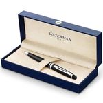 Waterman Expert Ballpoint Pen | Gloss Black with Chrome Trim | Medium Tip | Blue Ink | Gift Box