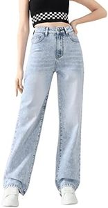 SweatyRocks Girl's Casual High Waist Solid Denim Pants Stretchy Flare Leg Jeans with Pocket Light Blue 10-11Y